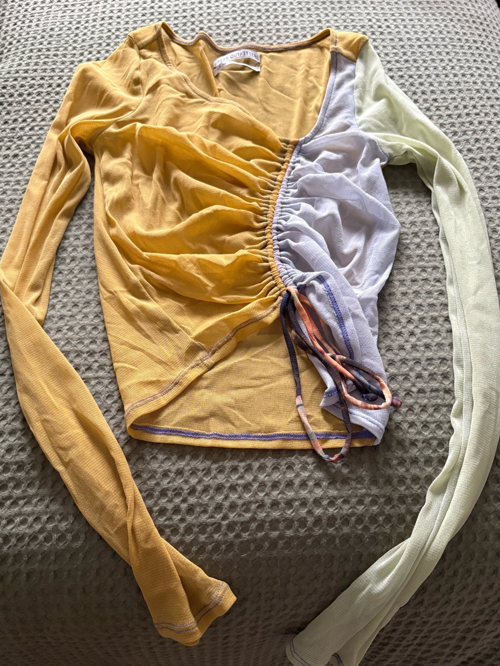 Urban Outfitters Yellow, Lavender & Mint Ruched Long-Sleeve Top